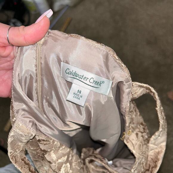 Coldwater Creek gold maxi dress lace top metalic sparkle SZ 14 Formal gown - Picture 12 of 12